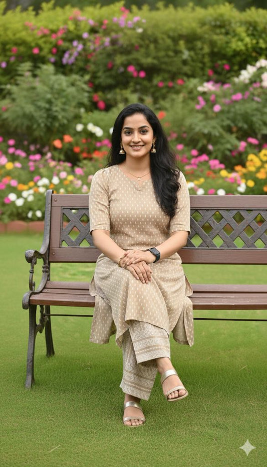 2 Piece Set With beige and light brownish Kurti Colour For Women & Girls