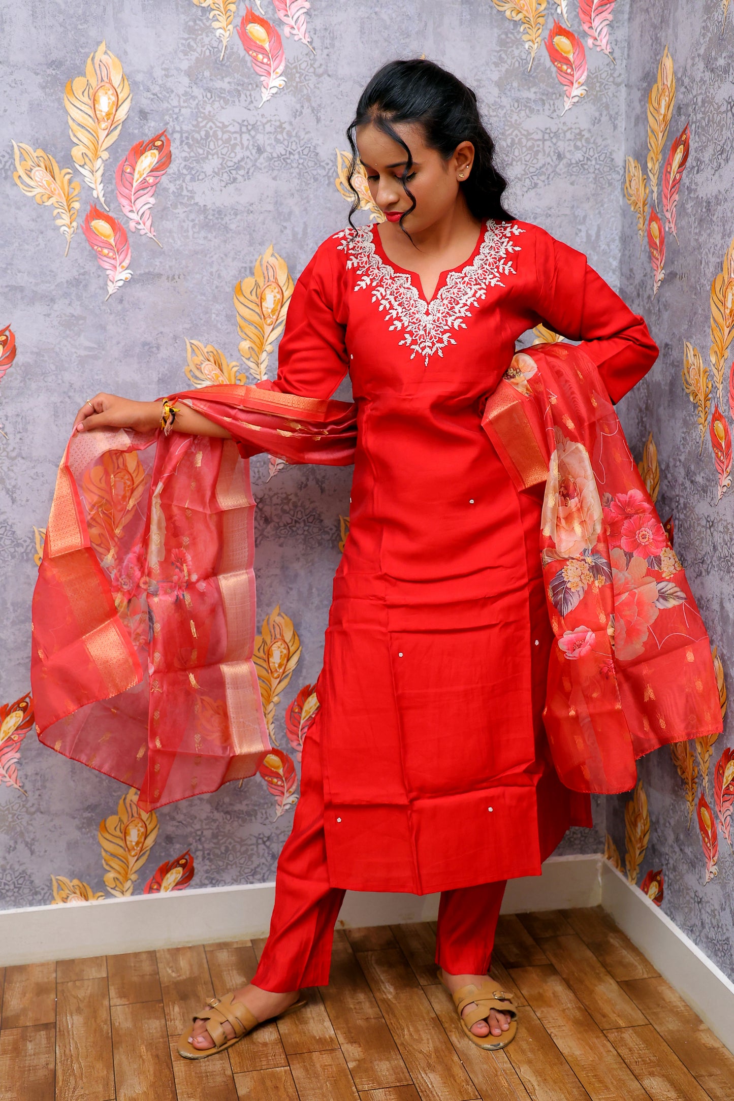 Red Colour Kurti with Digital Printed Dupatta