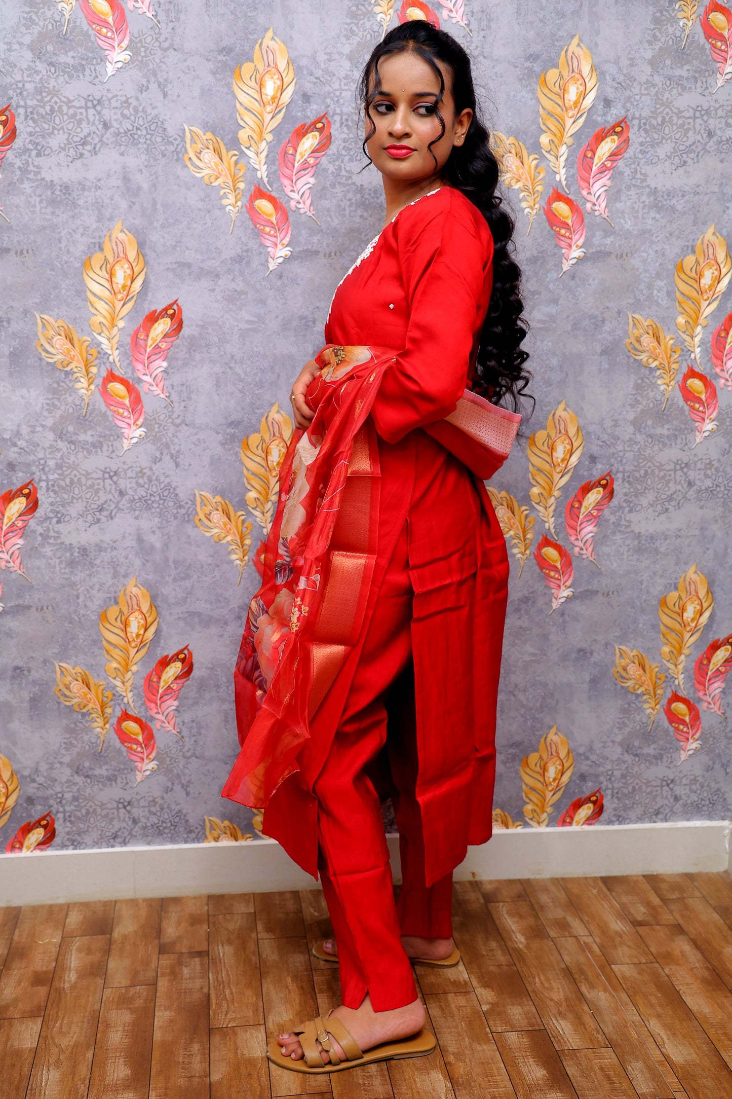 Red Colour Kurti with Digital Printed Dupatta