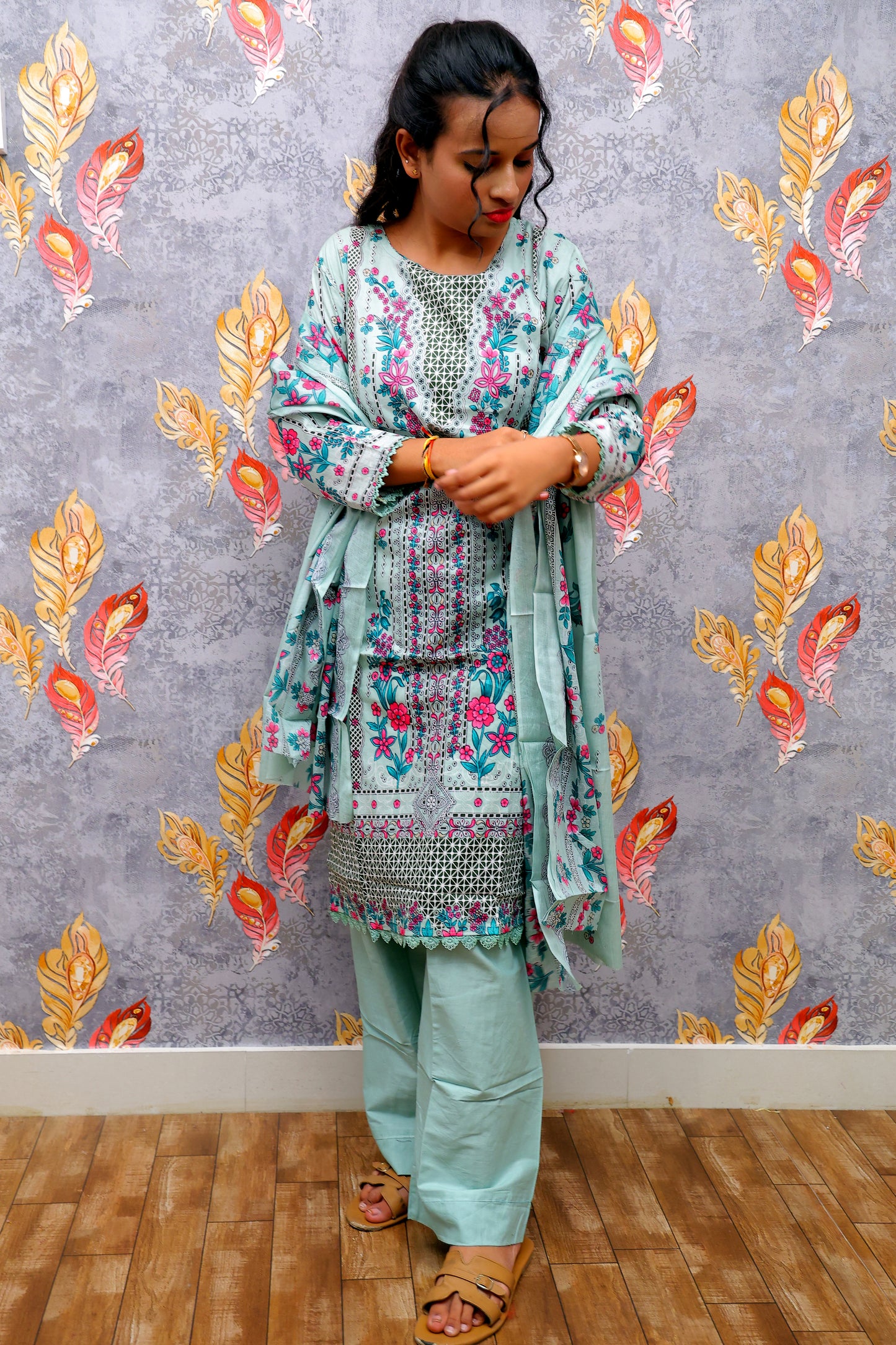 Light Gray Color Kurti with Multicolor Floral Design