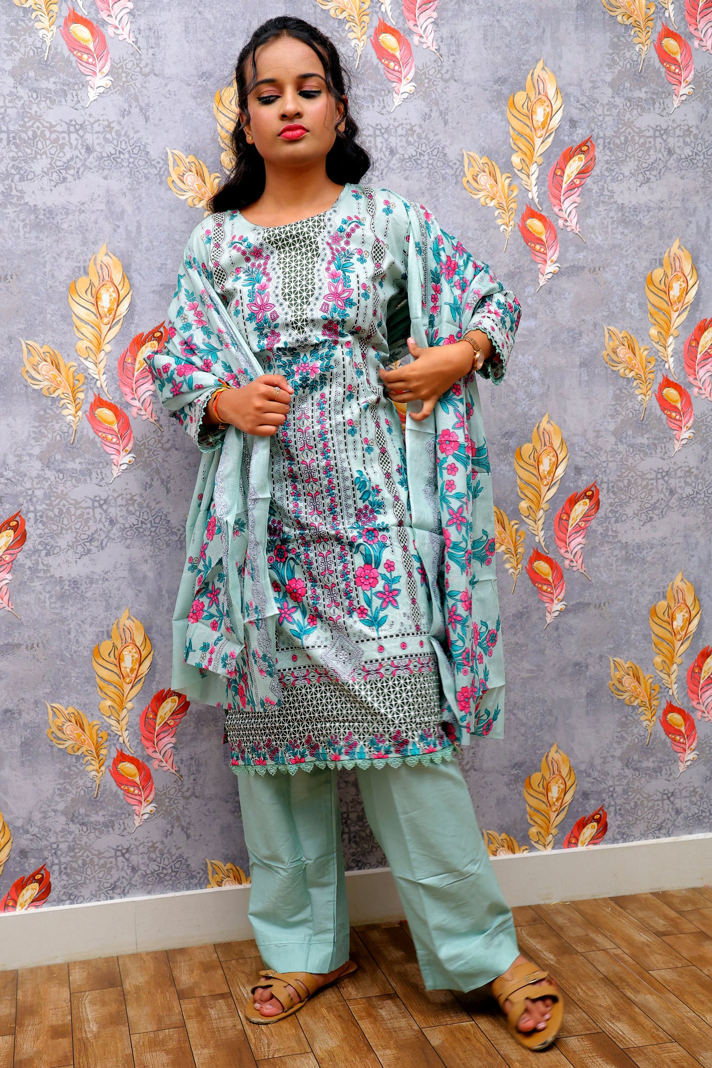 Light Gray Color Kurti with Multicolor Floral Design