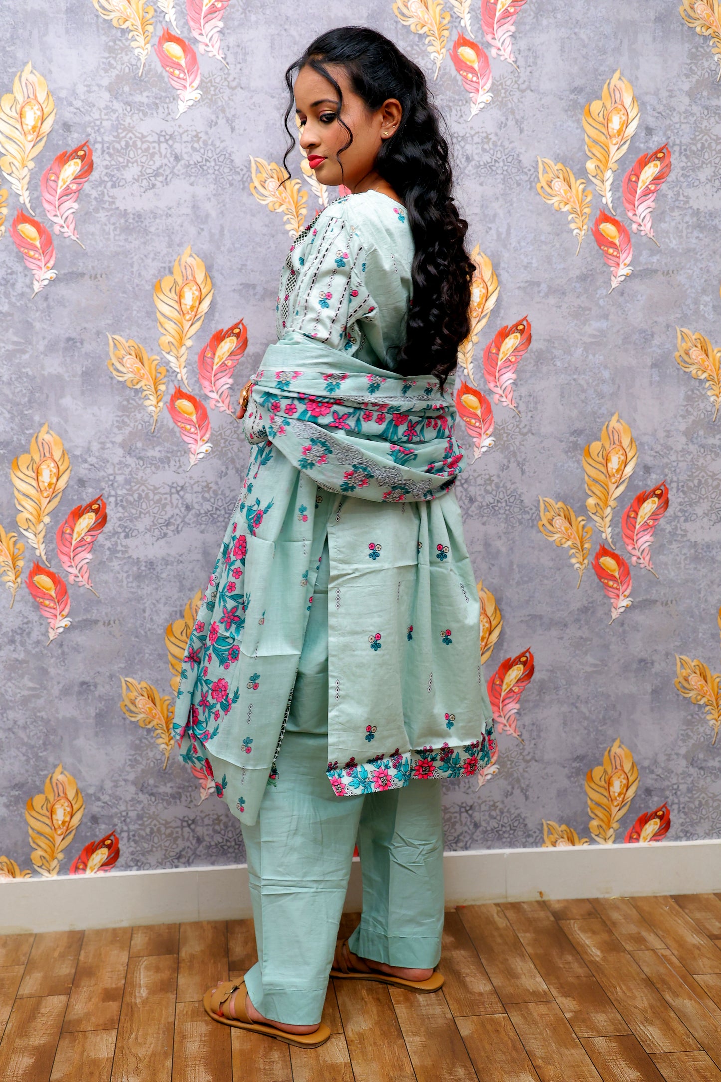 Light Gray Color Kurti with Multicolor Floral Design