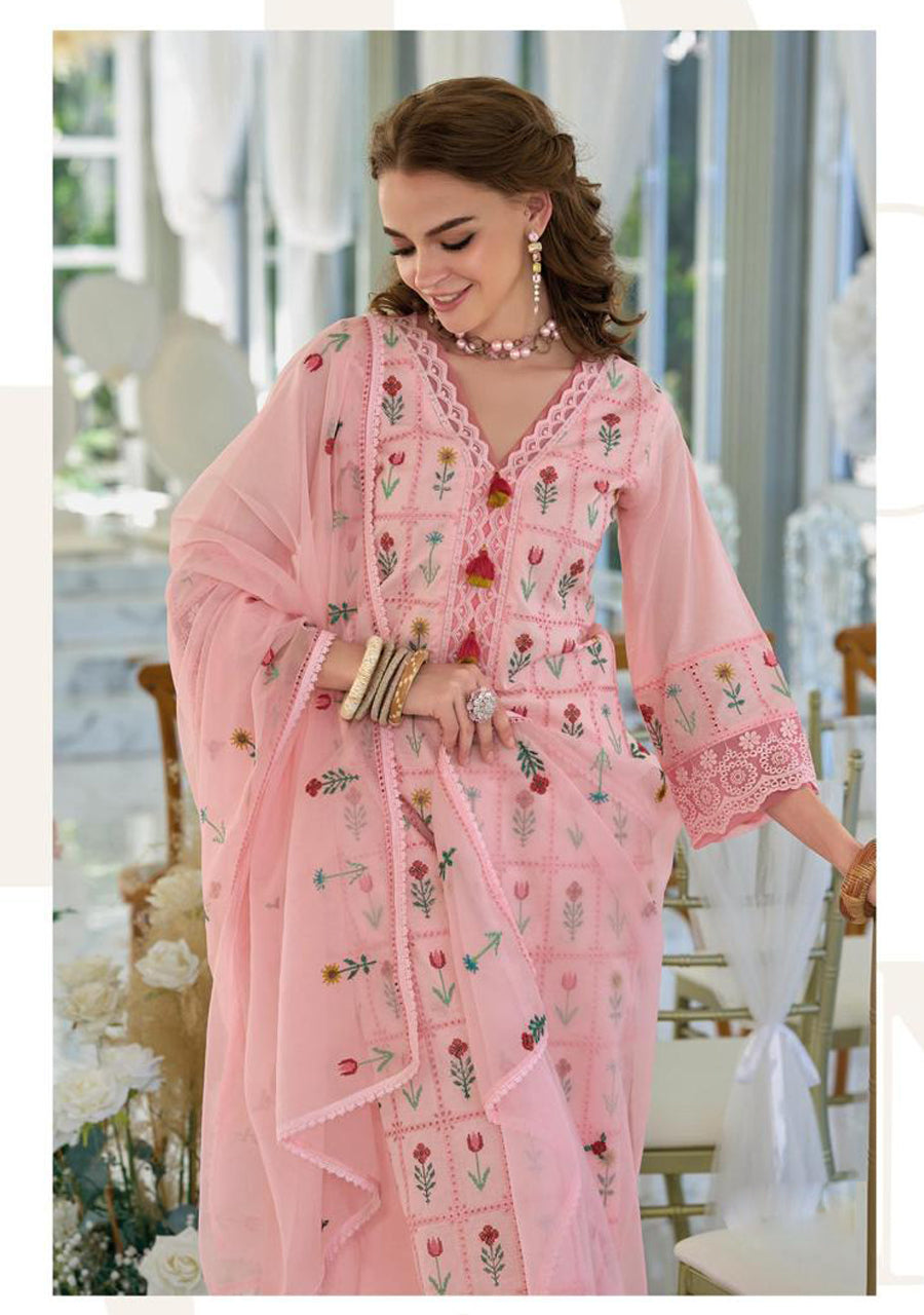 Embroidery work  Cotton Kurti Lite Pink Color Top and Bottom with Cotton Dupatta