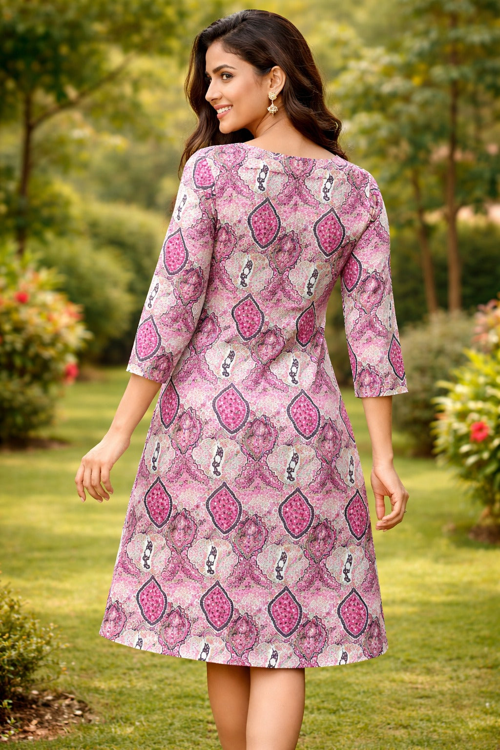 Chic Pink Printed A-Line Frock Dress