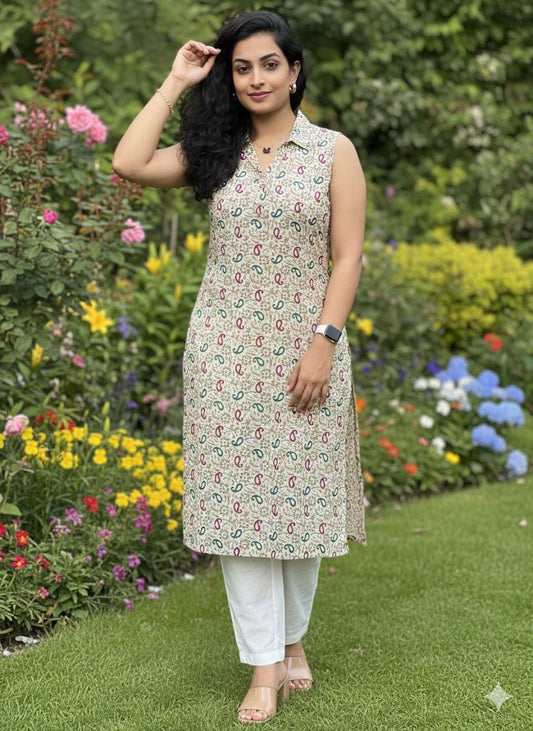 Off White 3 Piece Set With Dupatta For Women