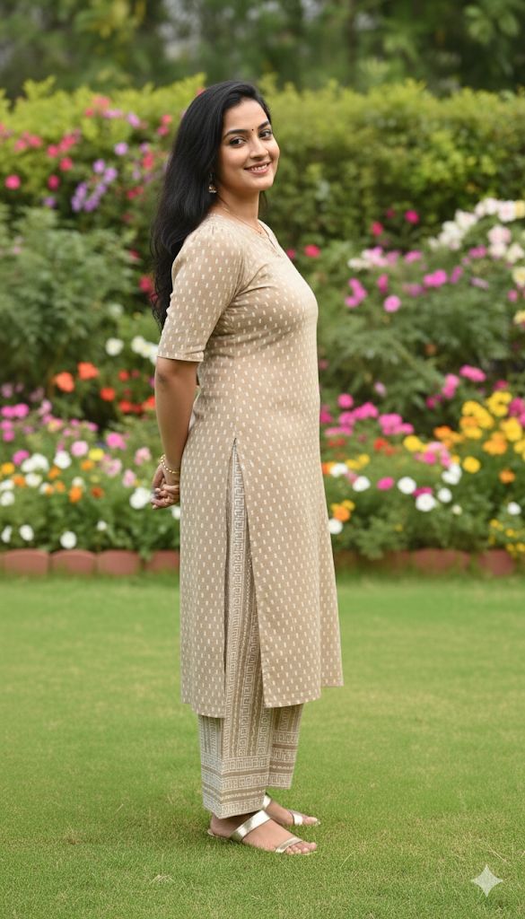 2 Piece Set With beige and light brownish Kurti Colour For Women & Girls - Aira Fabrics Designer Studio