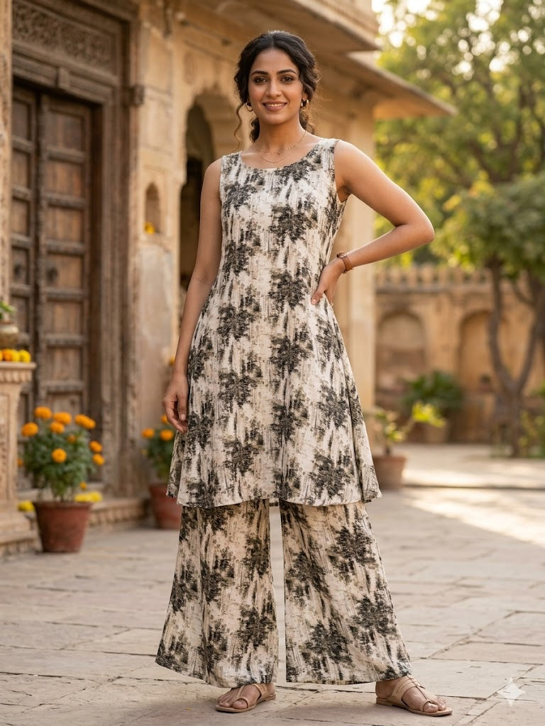 Beige Floral Printed co-ord set