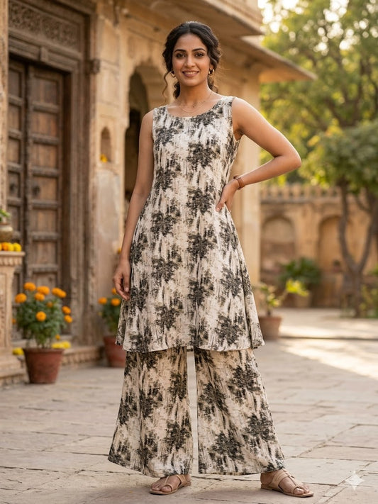 Beige Floral Printed co-ord set