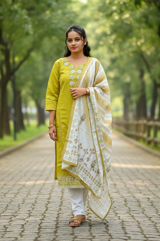 Green Rayon Kurti With Printed Dupatta For Women & Girls