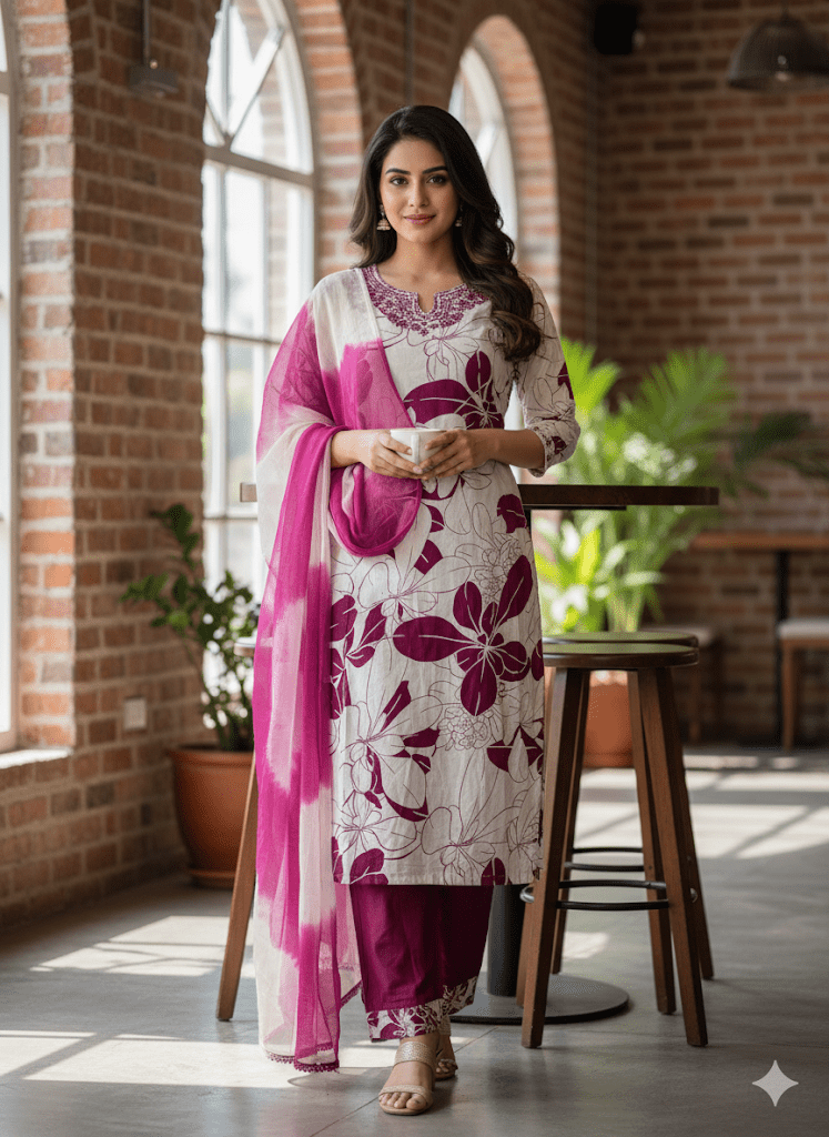 3 Piece Set With Dupatta, Pink For Women & Girls Aira - Aira Fabrics Designer Studio