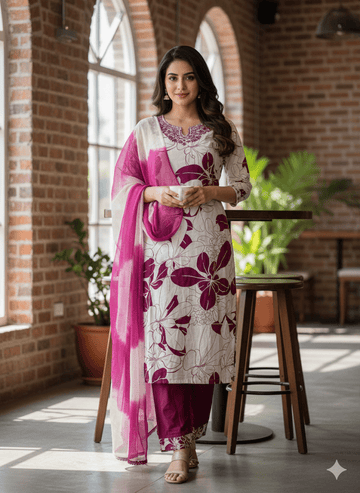 3 Piece Set With Dupatta, Pink For Women & Girls Aira - Aira Fabrics Designer Studio
