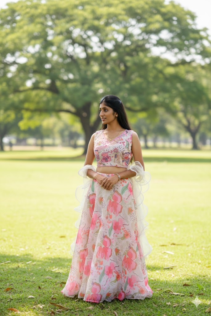 White Pink Floral Lehenga For Women & Girls