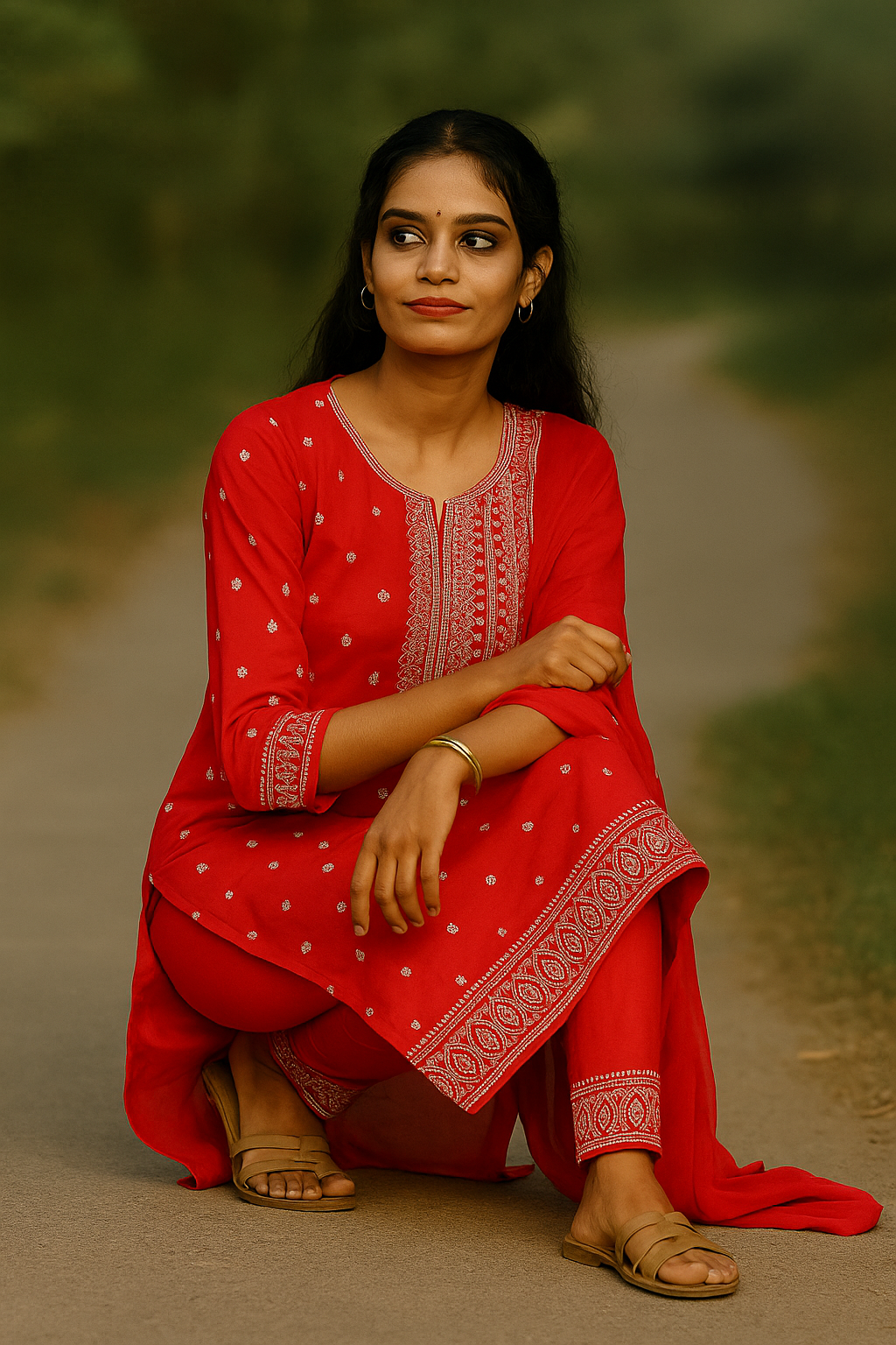 Red Rayon Kurti With Dupatta For Women & Girls - Aira Fabrics Designer Studio