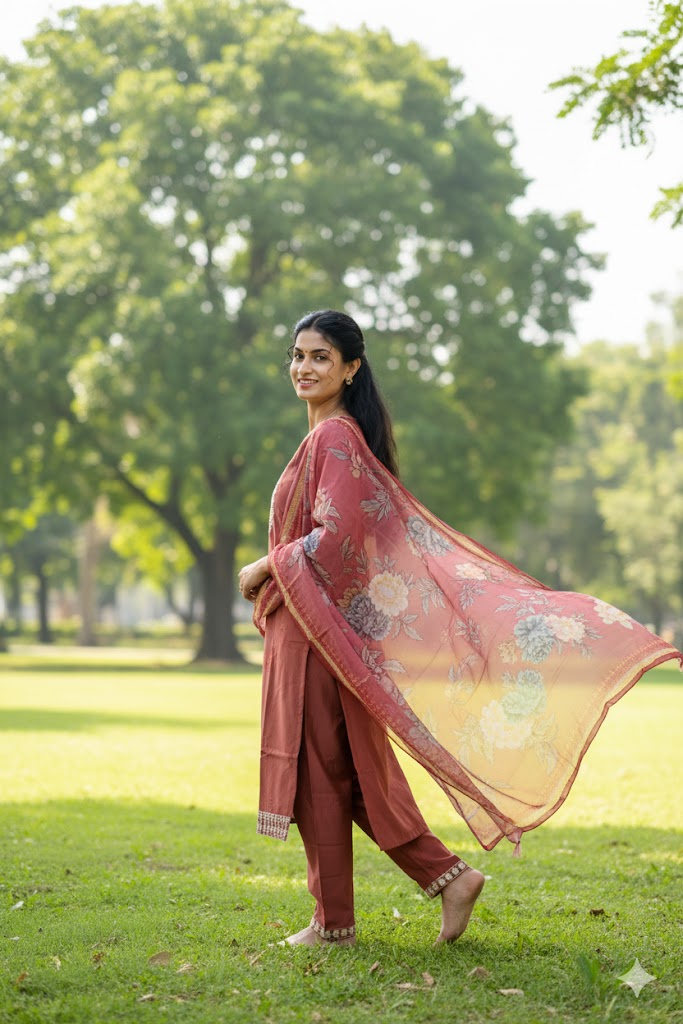 Peach Kurti With Digital Floral Print For Women & Girls