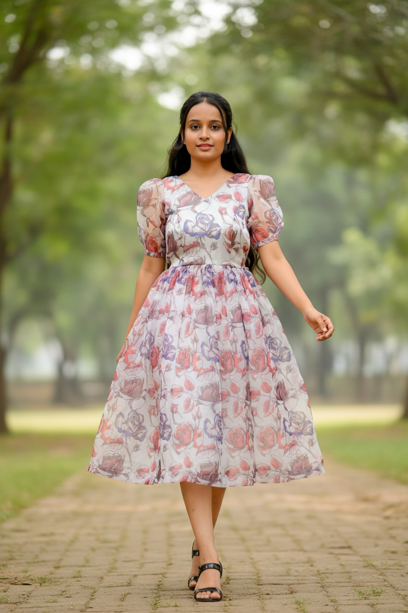 White Embroidered Crop Top And Flowing Skirt Gown For Women & Girls