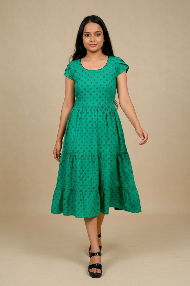 Green Floral Print Anarkali Kurti