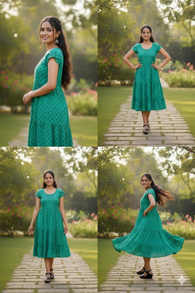Green Floral Print Anarkali Kurti