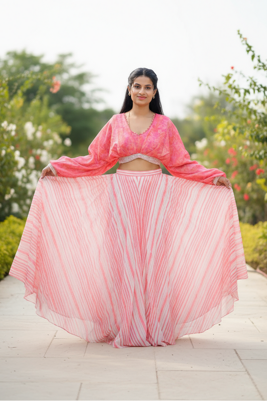 Pink & White Striped Sharara Suit For Women & Girls