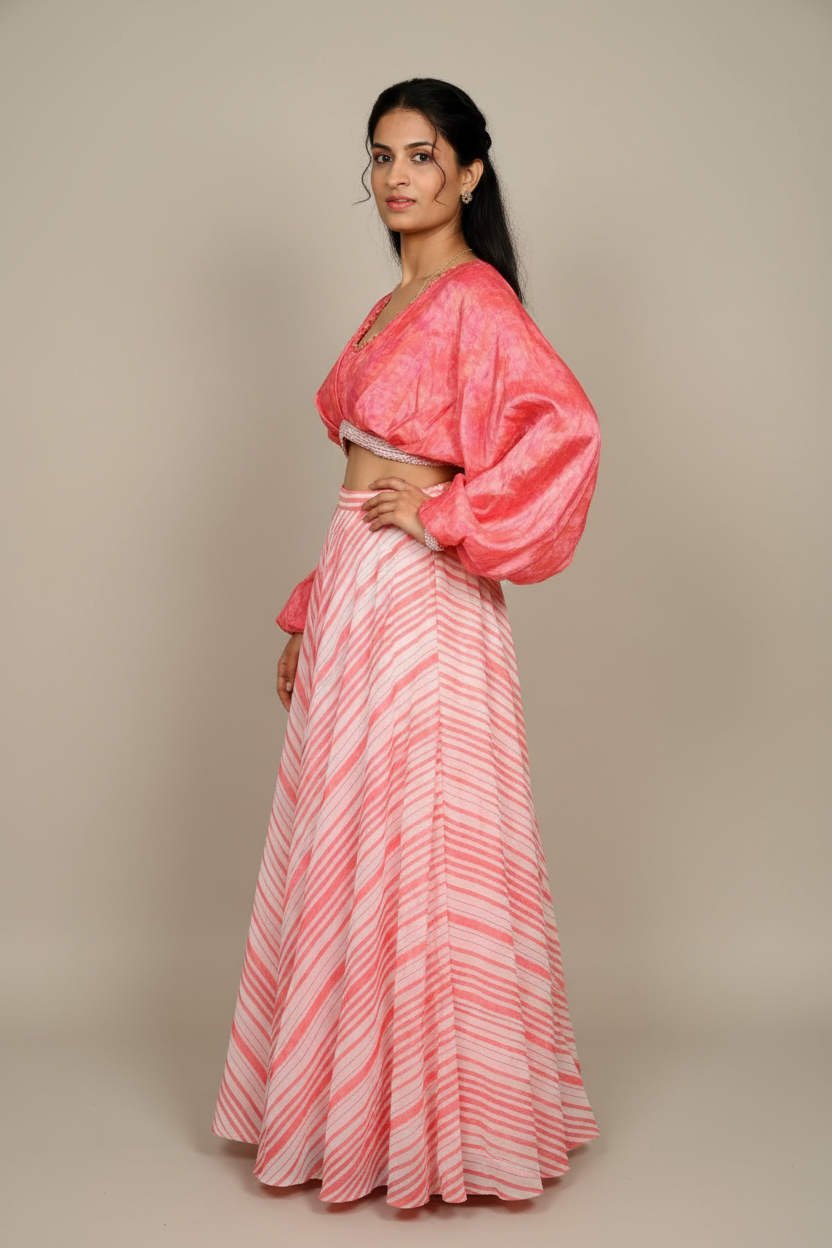 Pink & White Striped Sharara Suit For Women & Girls
