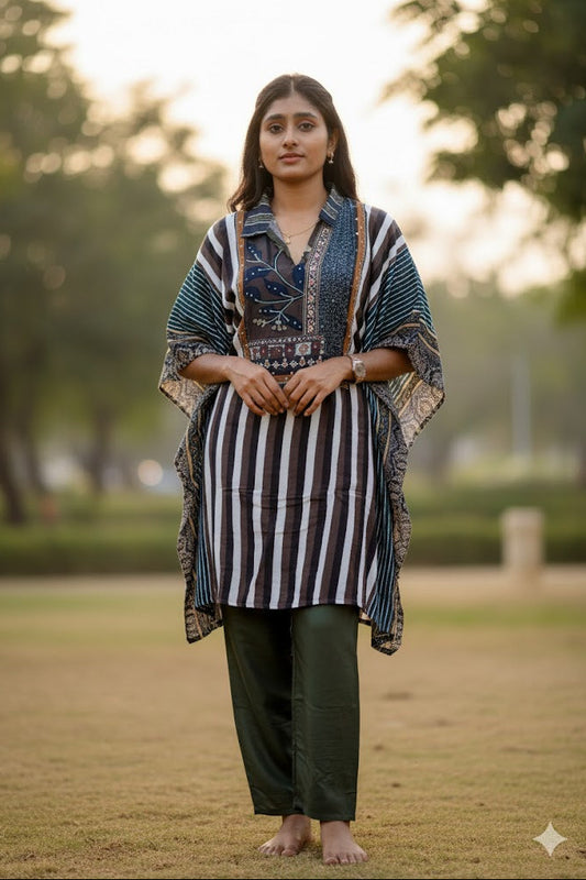 Green Striped Patterned Kurti For Women & Girls