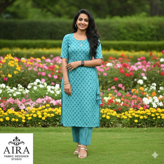 White And Blue 2 Piece Palazoo Set For Women