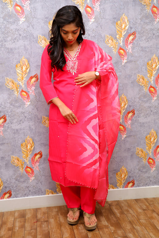 Salmon Color Kurti with Silver Embroidery