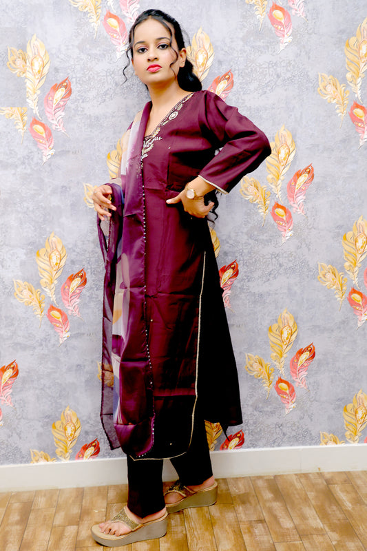 Dark Marron Kurti with Digital Print