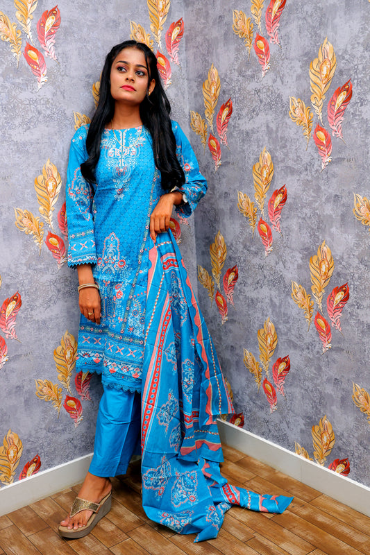 Blue Color Kurti with Floral Design