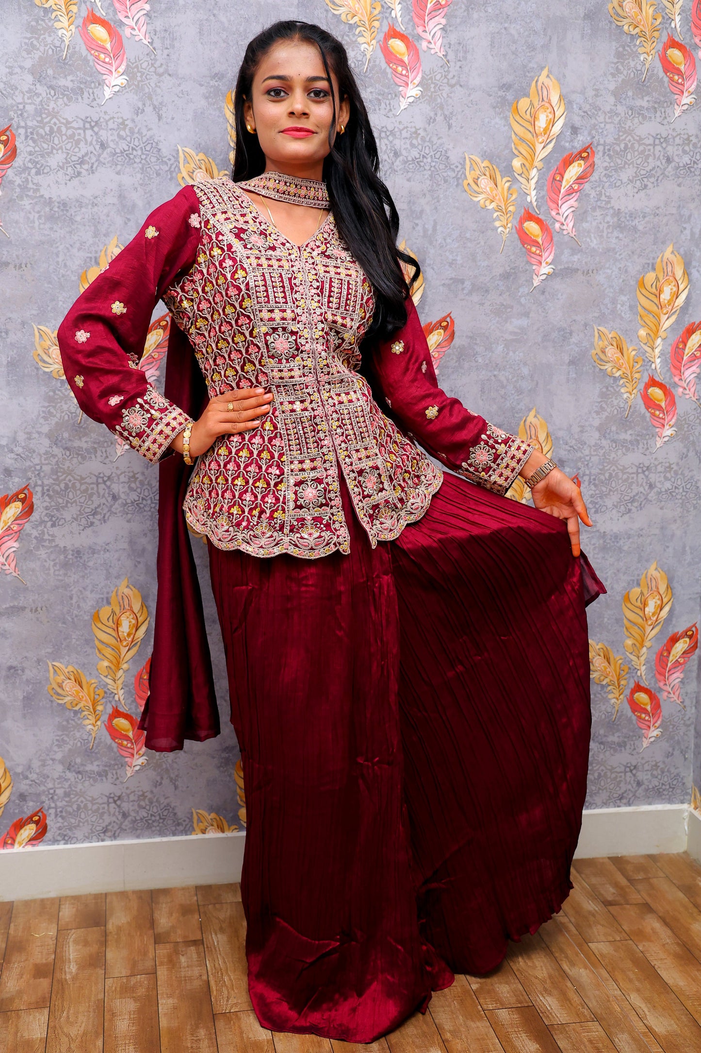 Red Embroidary Work Crop Top For Women & Girls