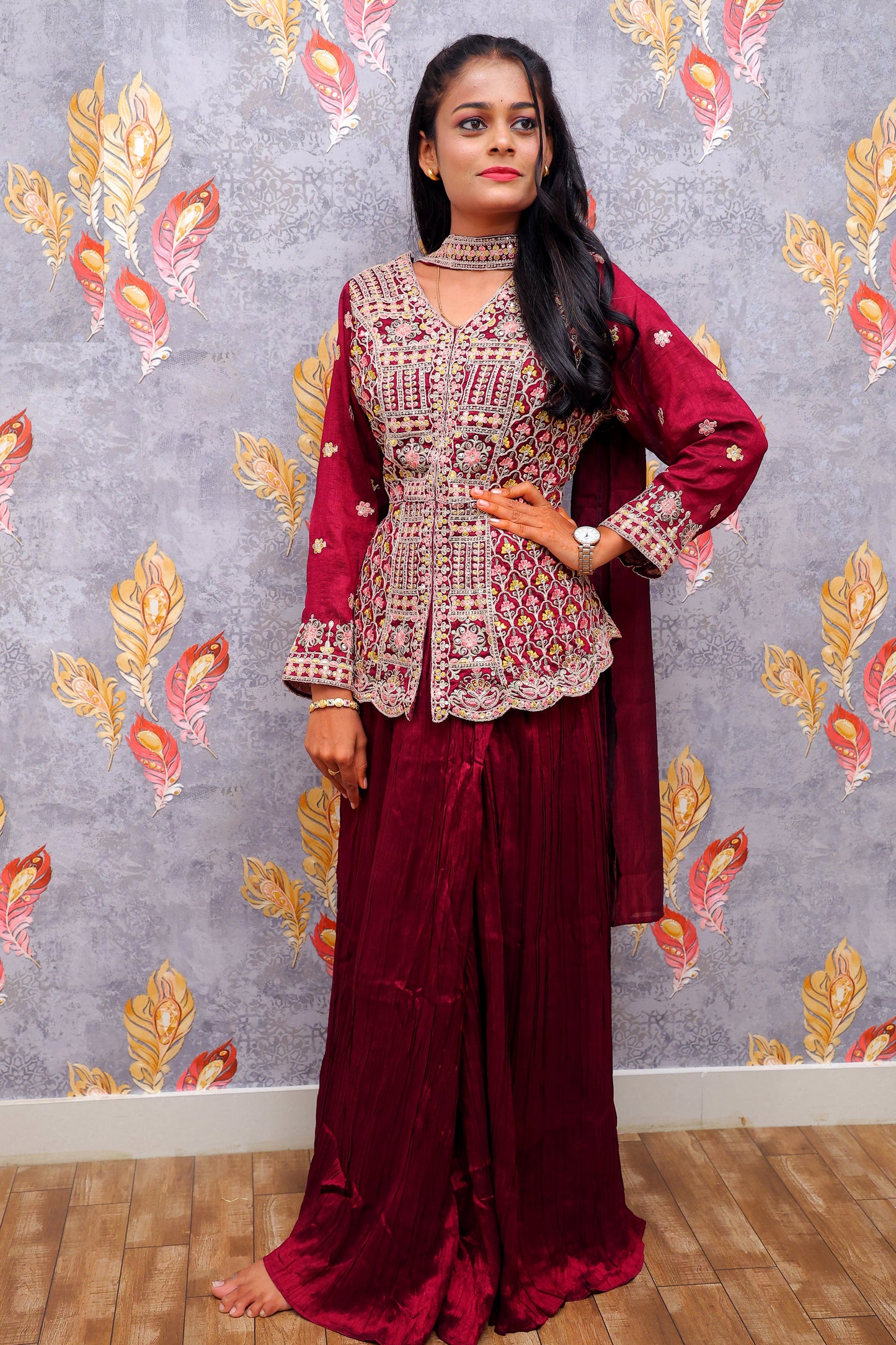 Red Embroidary Work Crop Top For Women & Girls