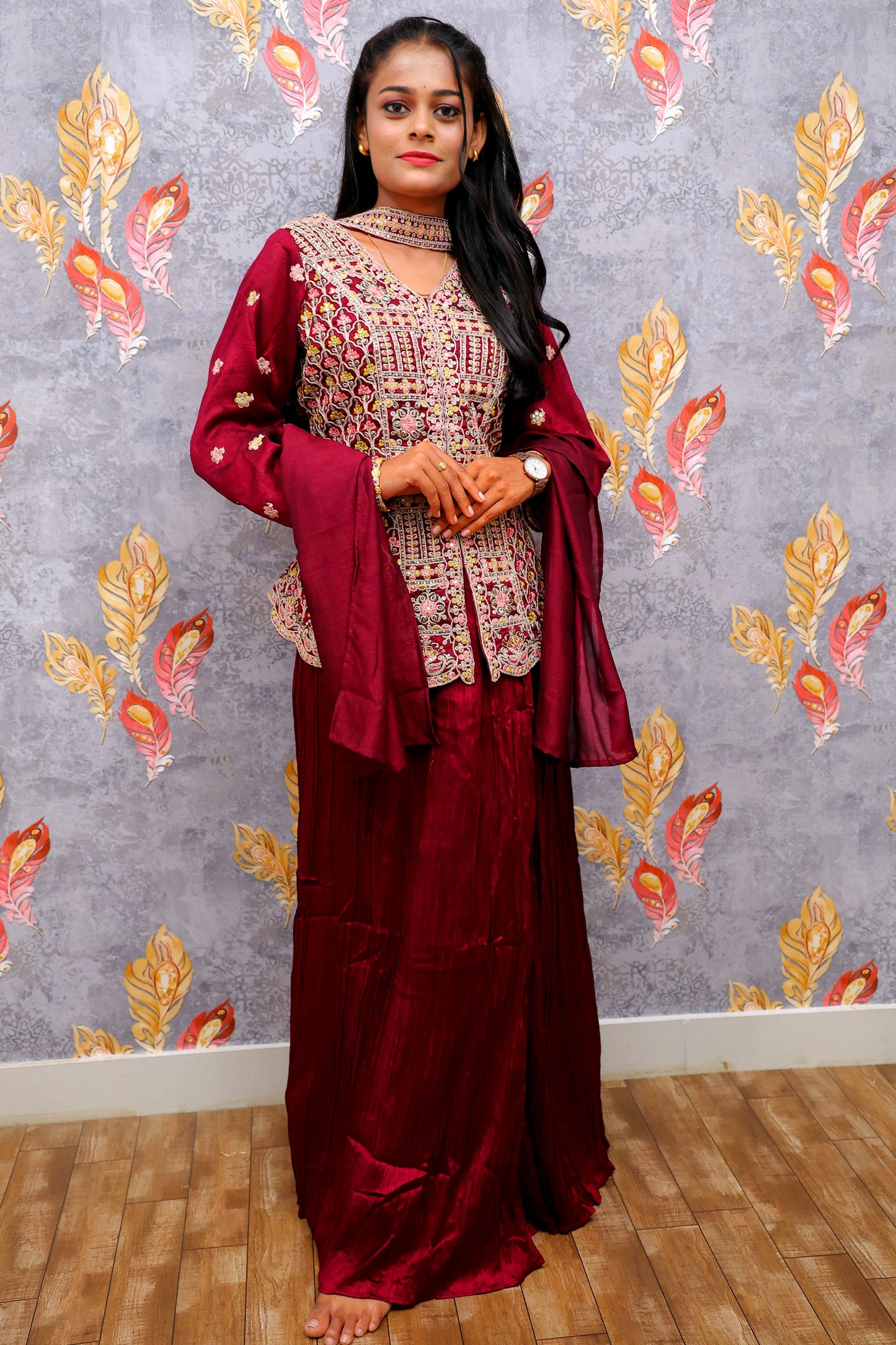 Red Embroidary Work Crop Top For Women & Girls