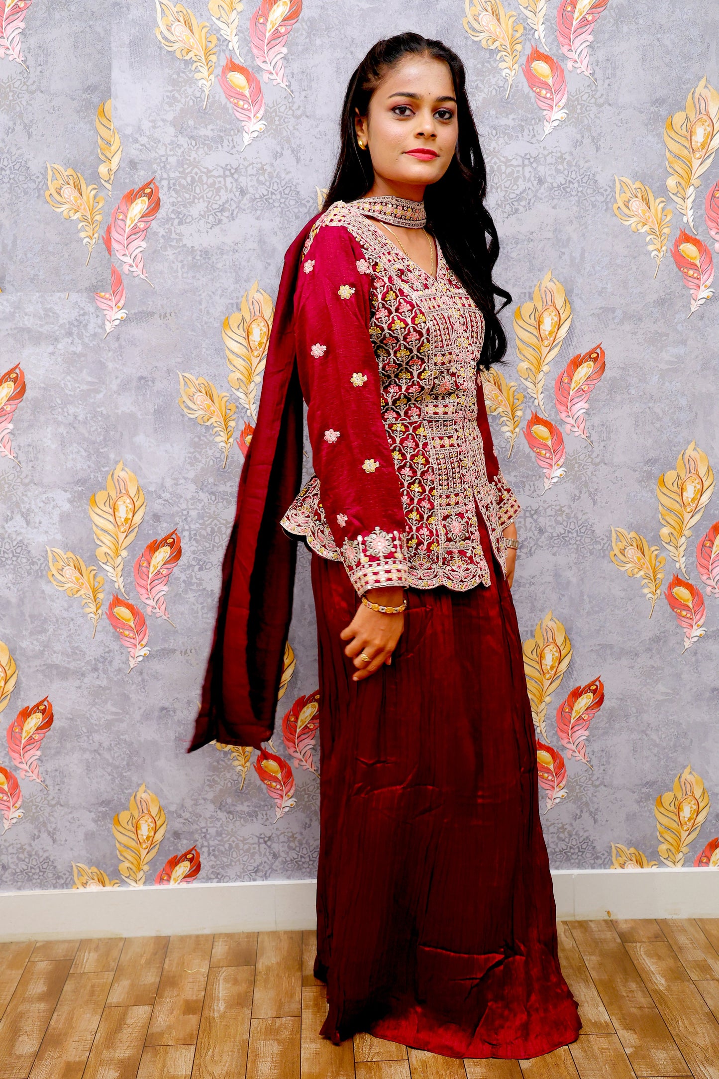 Red Embroidary Work Crop Top For Women & Girls