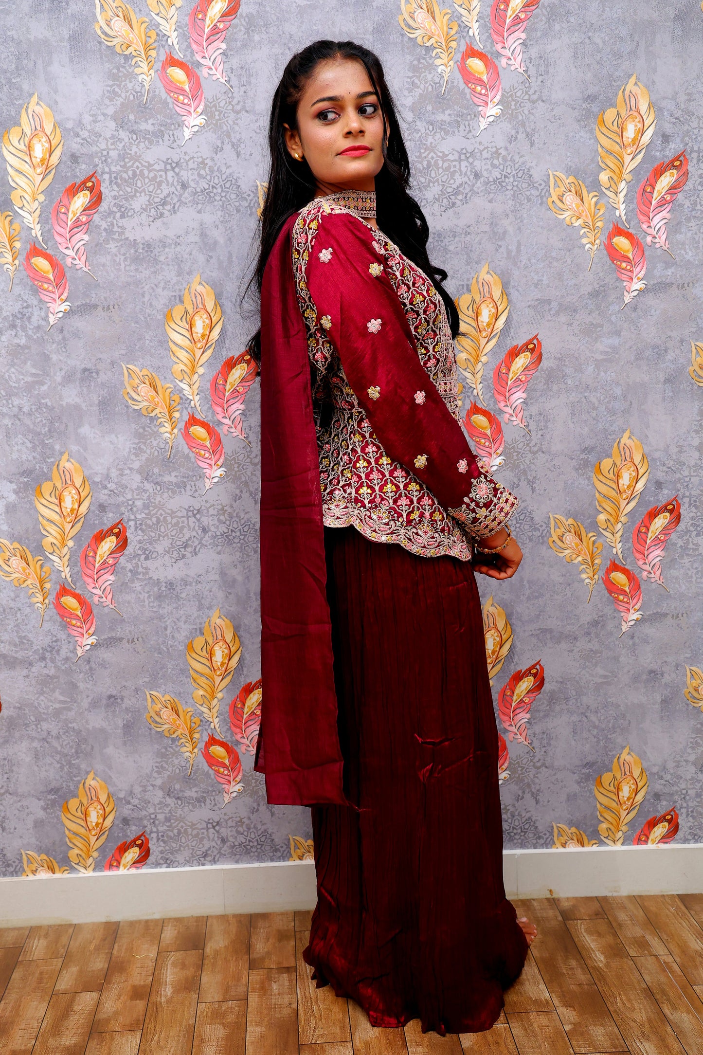 Red Embroidary Work Crop Top For Women & Girls