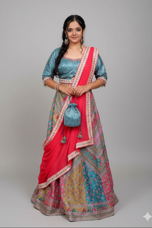 Multicolor Floral Top Lehanga With Embellishments For Women & Girls