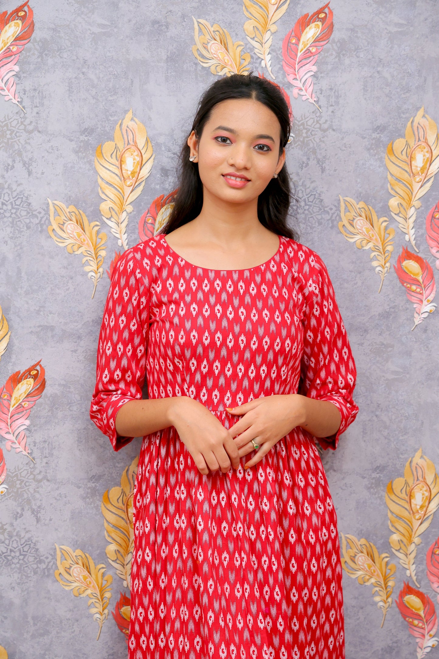 Vibrant Red Red Ethnic Motif Frock For Women & Girls