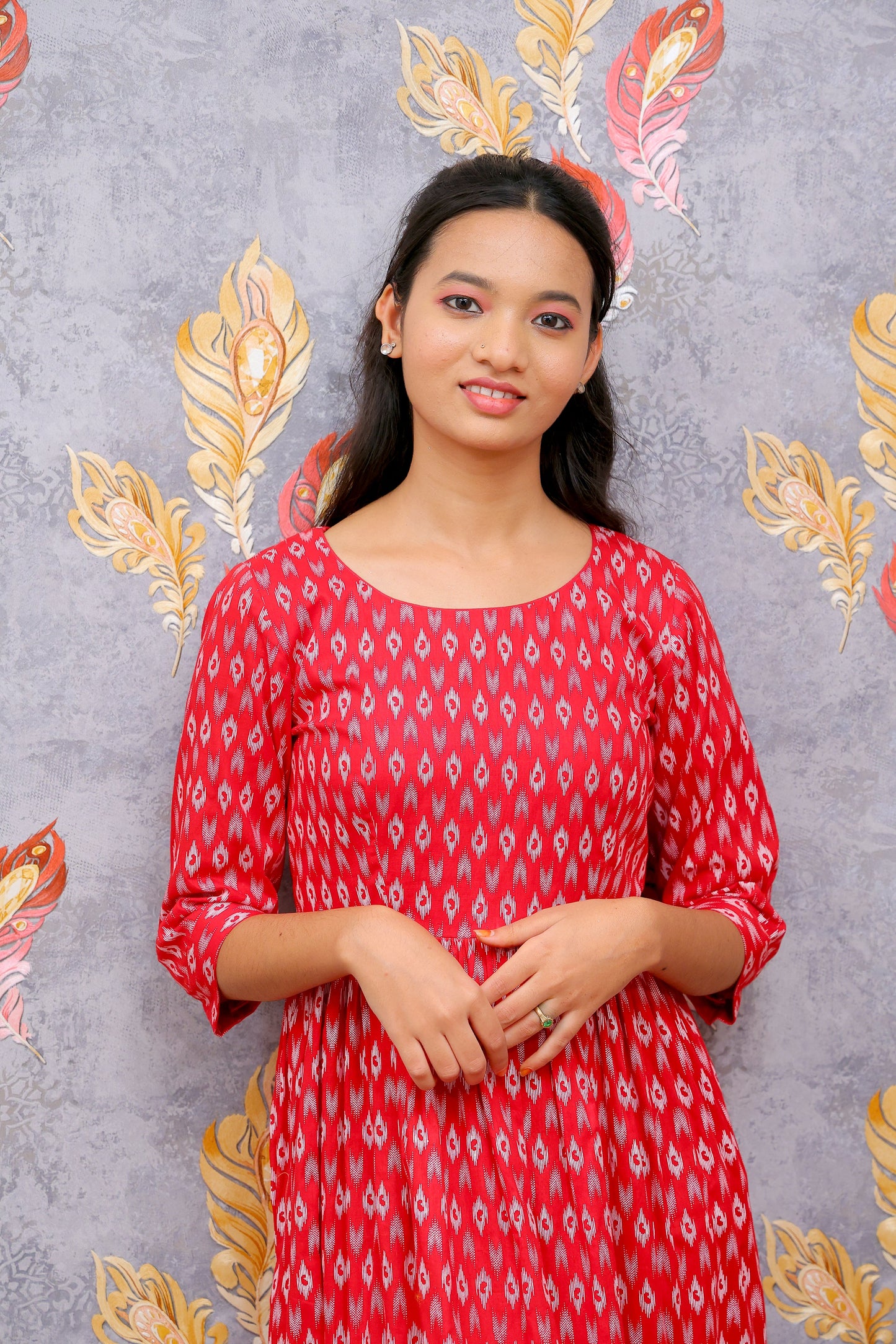 Vibrant Red Red Ethnic Motif Frock For Women & Girls