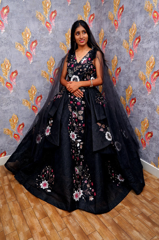 Beige Gown With Gold And Silver Embroidery And Beadwork For Women & Girls