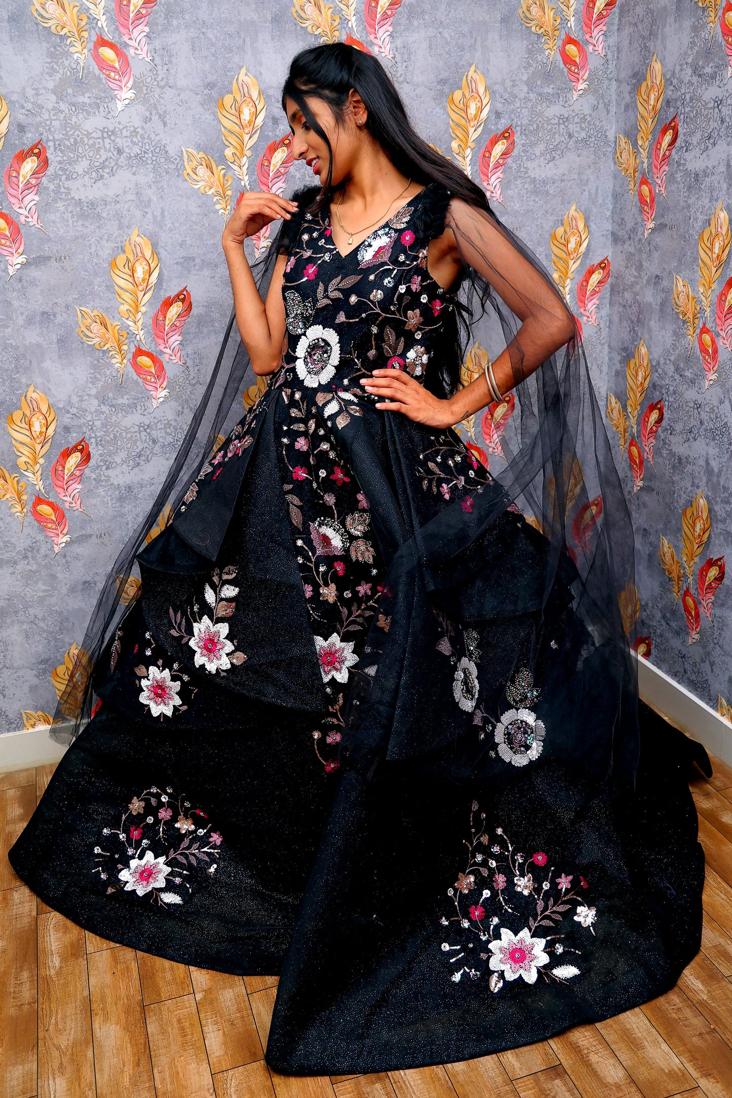 Beige Gown With Gold And Silver Embroidery And Beadwork For Women & Girls