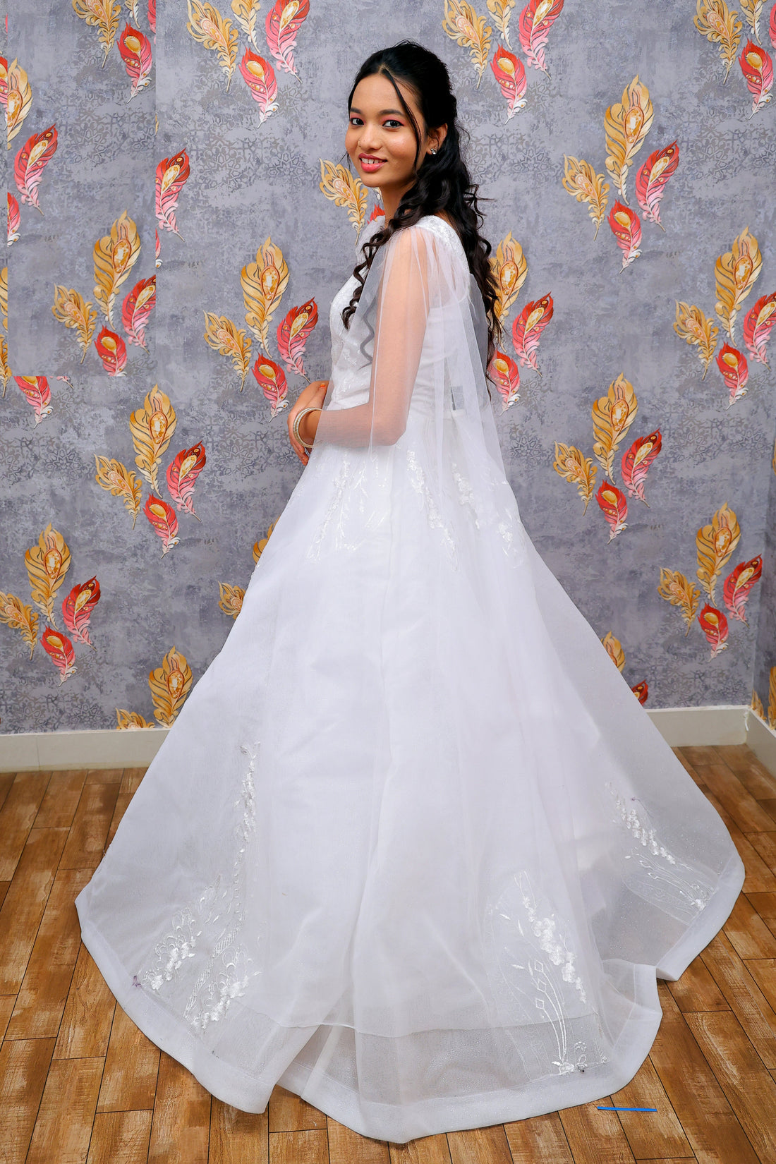 Elegant White Formal Gown With Minimalist Grace For Women & Girls - Aira Fabrics Designer Studio