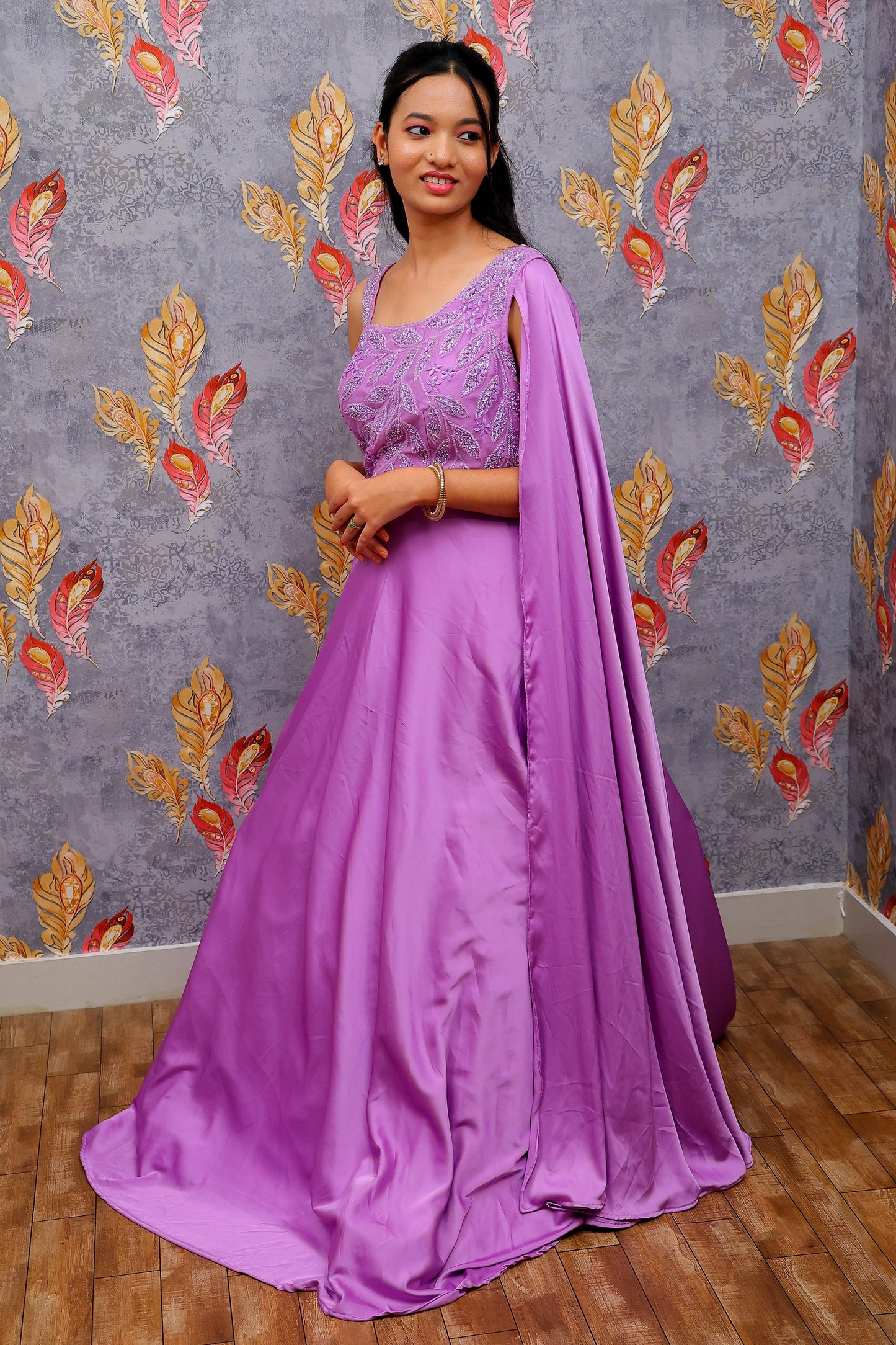 Light Purple Satin Finish Gown For Women & Girls