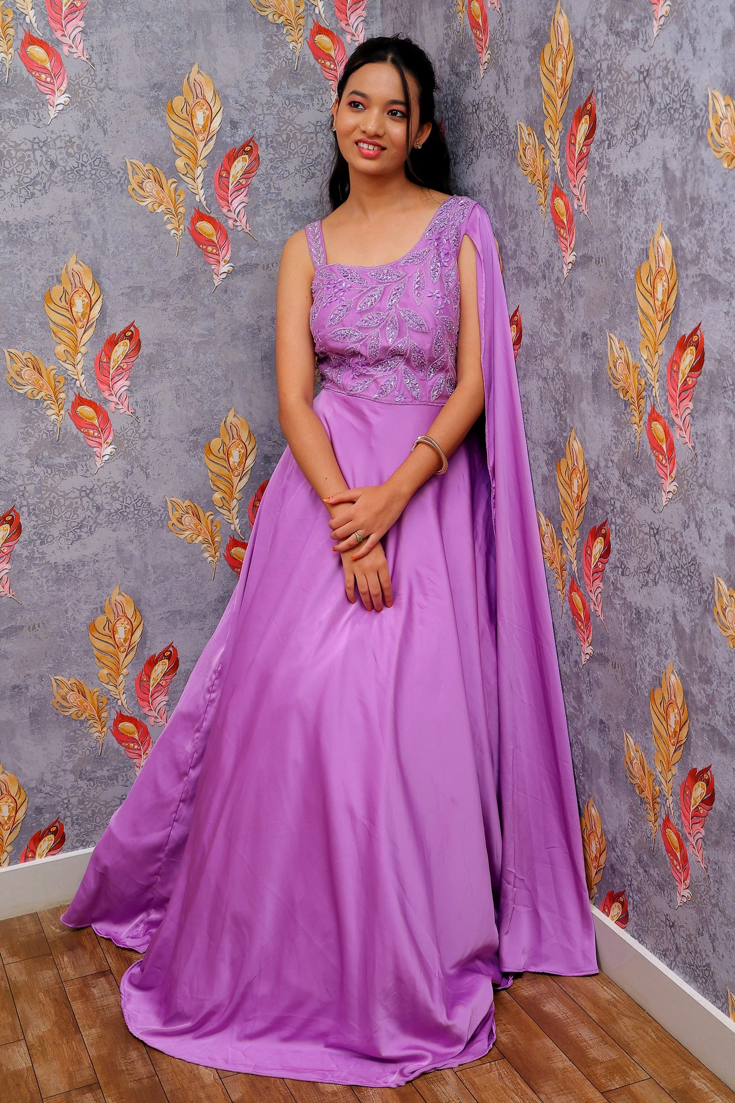 Light Purple Satin Finish Gown For Women & Girls