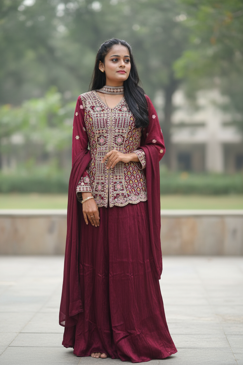 Red Embroidary Work Crop Top For Women & Girls