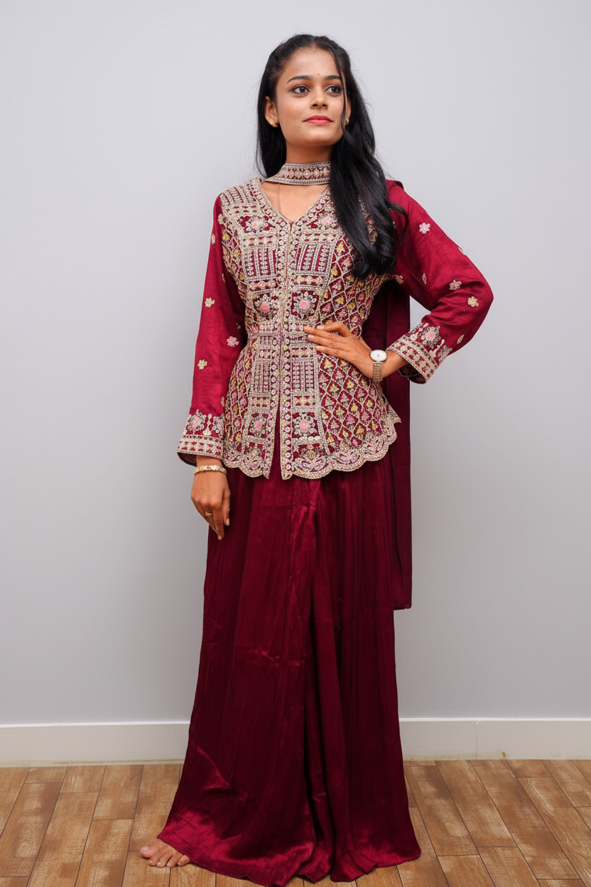 Red Embroidary Work Crop Top For Women & Girls