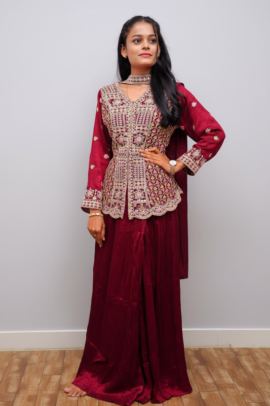 Red Embroidary Work Crop Top For Women & Girls