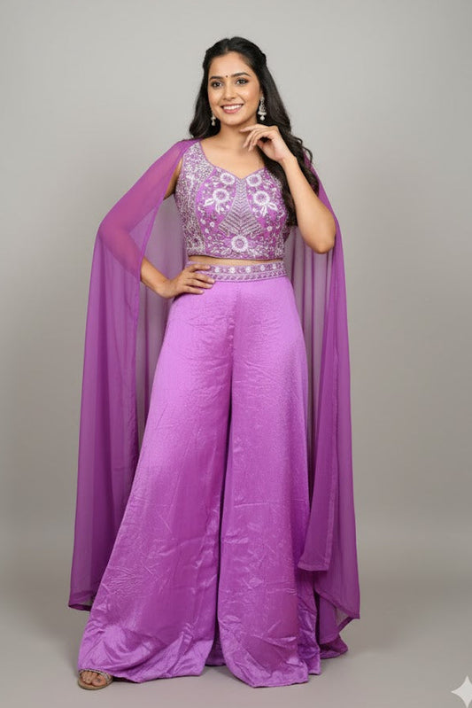 Purple Cheme With Silver Embellishments Lehenga For Women & Girls