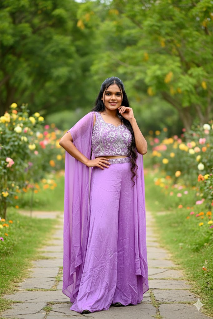 Purple Cheme With Silver Embellishments Lehenga For Women & Girls