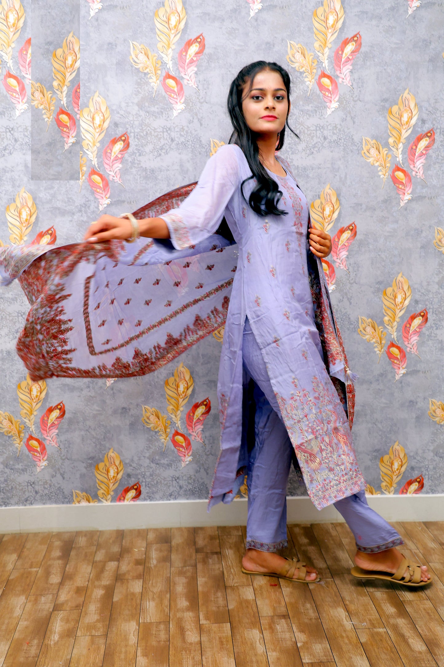 Purple Cotton Kurti With Heavy Embroyidary Work For Women & Girls