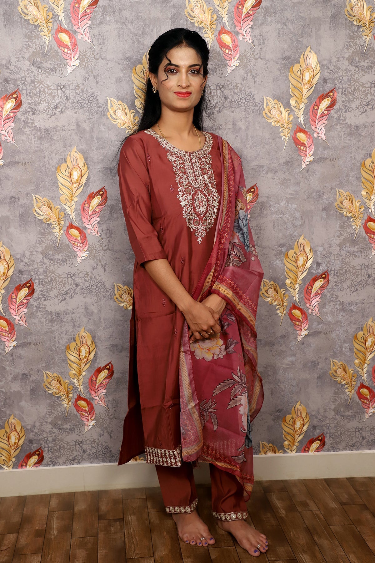 Peach Kurti With Digital Floral Print For Women & Girls