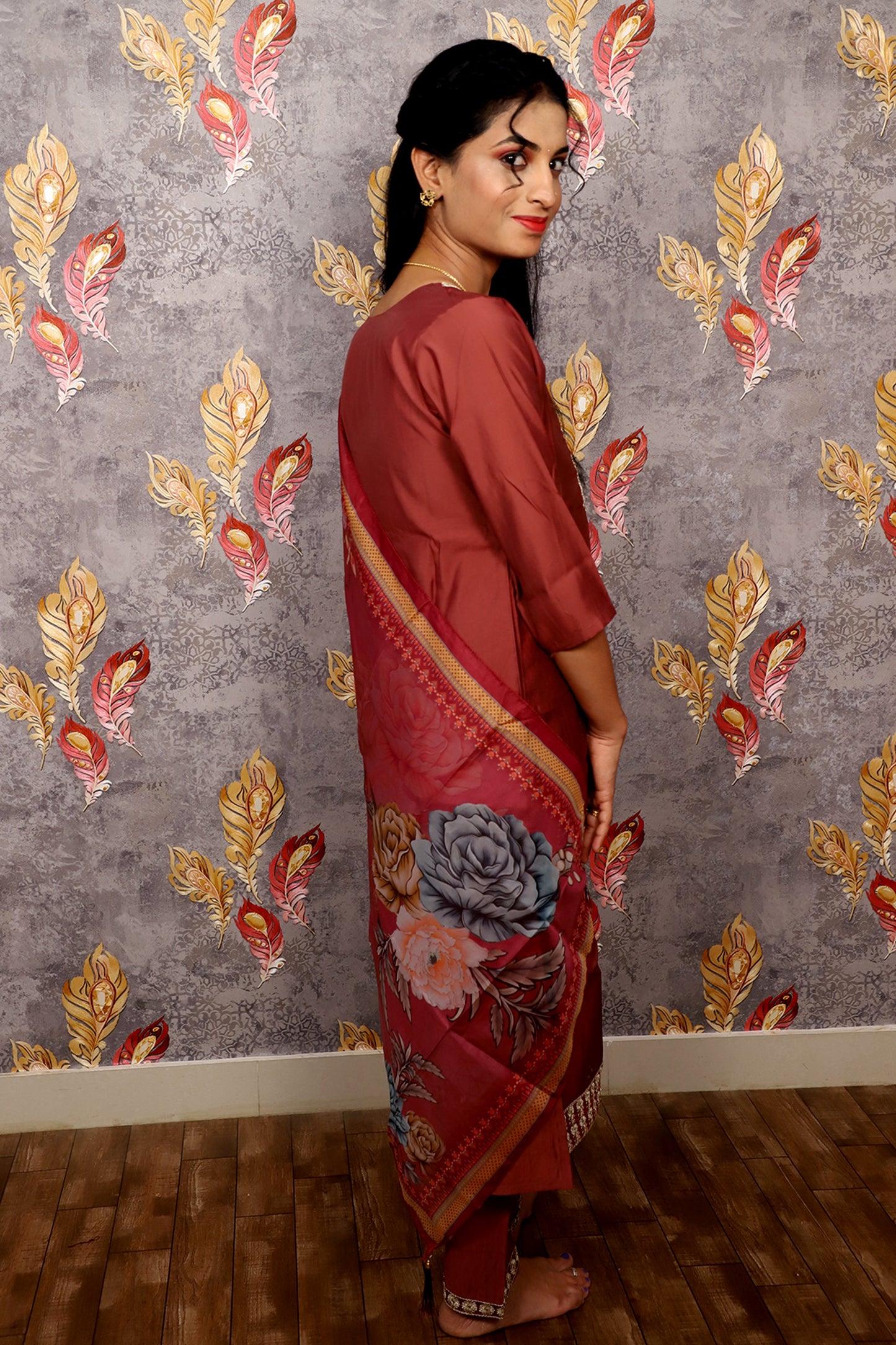 Peach Kurti With Digital Floral Print For Women & Girls