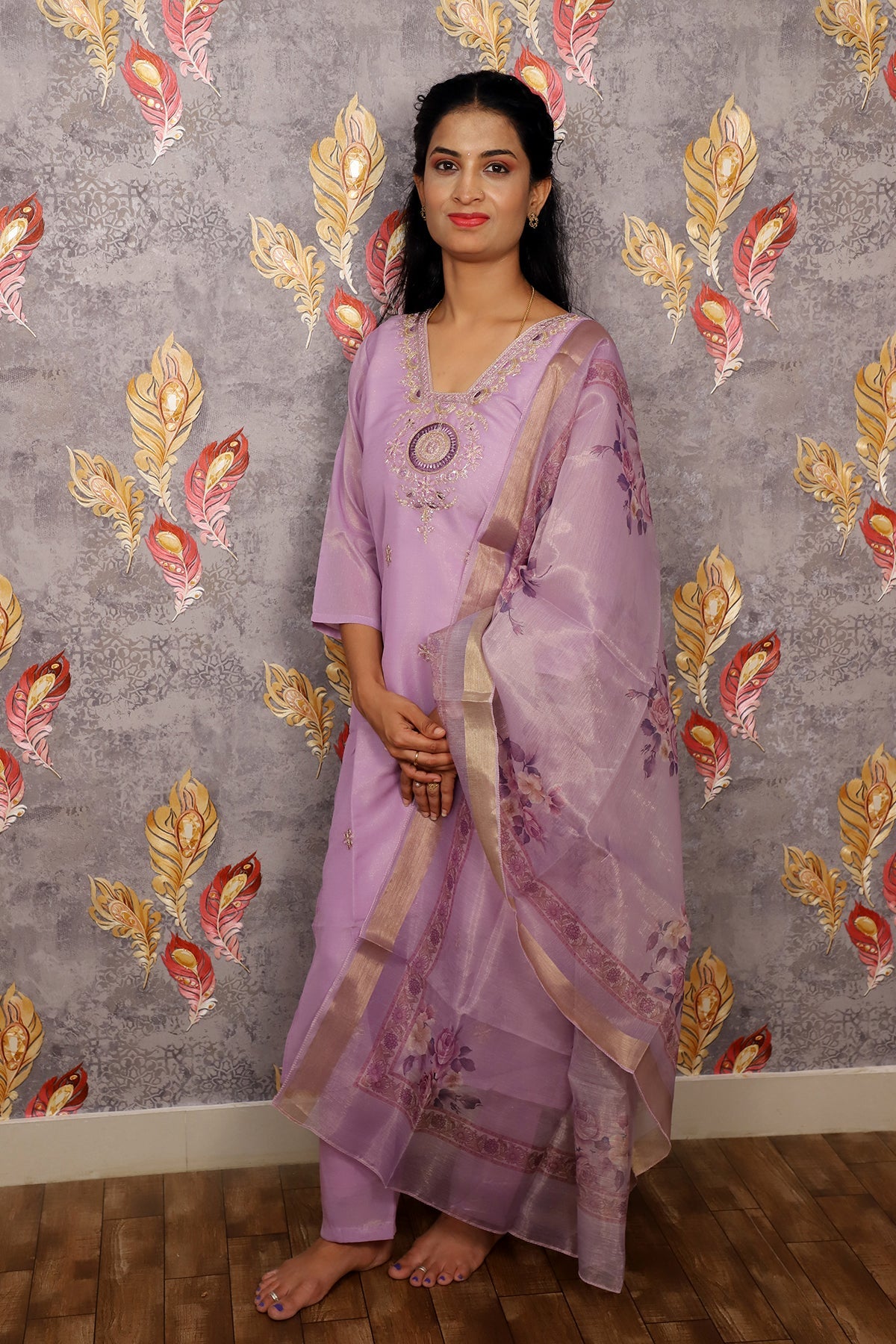 Light Purple Kurti With Floral Design For Women & Girls